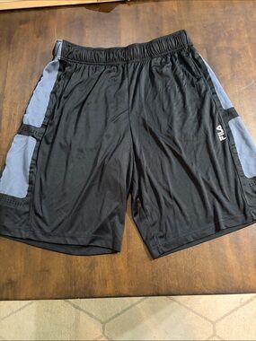 Fila Black Athletic Shorts with Gray Side Panels